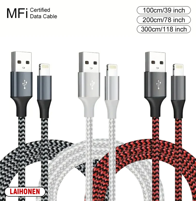 LAIHONEN 1M 2M 3M USB A zu Lightning MFi-zertifiziertes Kabel für iPhone 14 13 12 11 X XR Pro Max Schnellladekabel Ladegerät Datenkabel 5