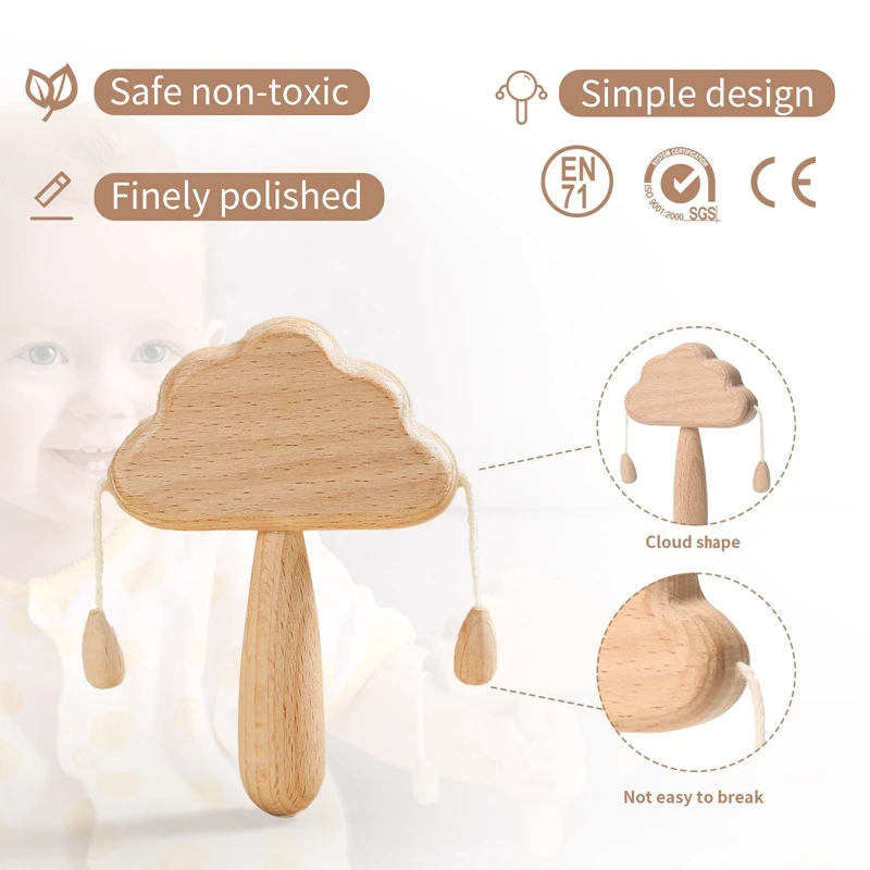 Baby High Quality Wooden Rattle Toy Nordic Style Cartoon Cloud Rattle for Kids Parent-child Simple Design Interactive Game YZ11