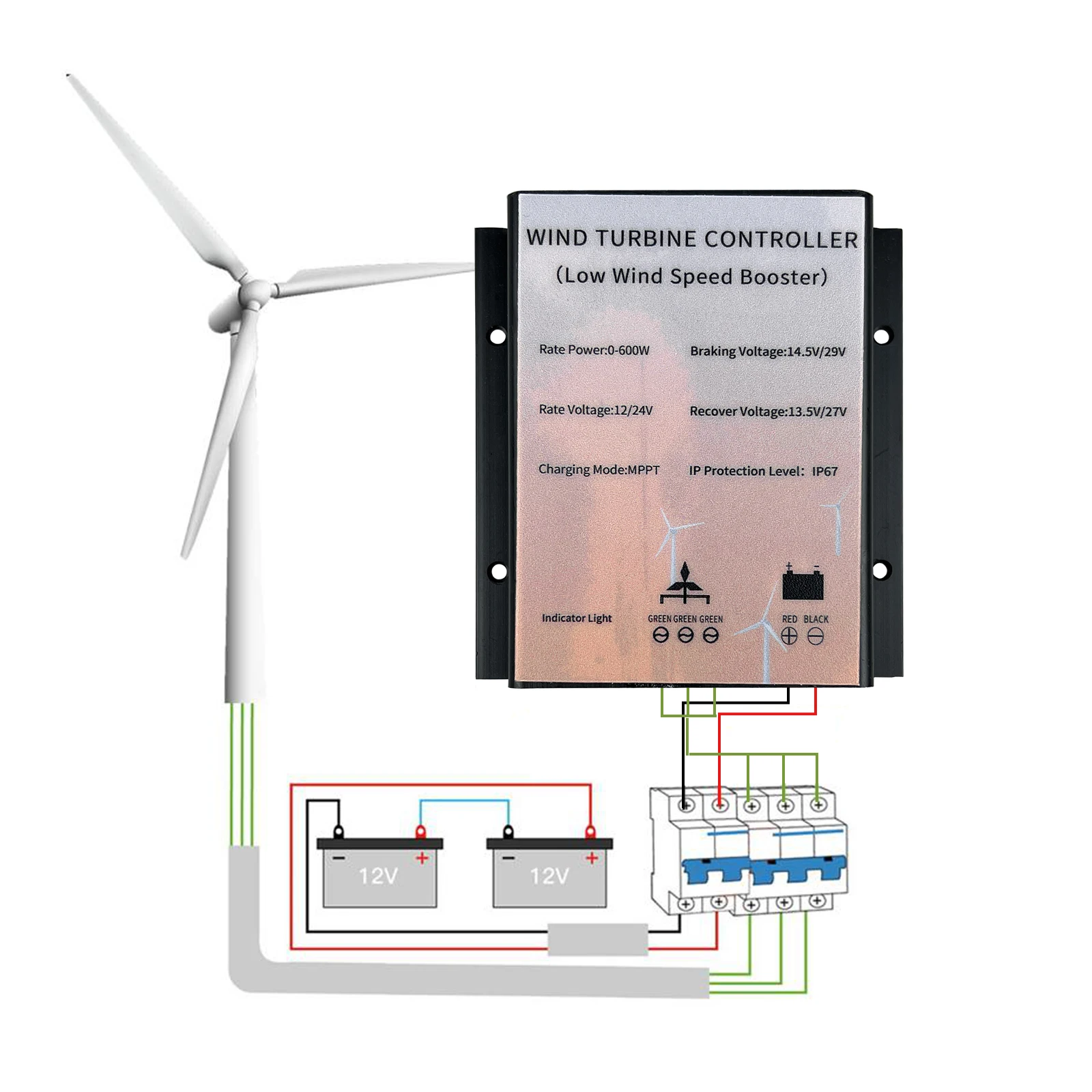 400W 600W 50A Auto 12V 24V High Quality MPPT Wind Turbine Battery Charging Controller Low Wind Speed Boost Waterproof Regulator