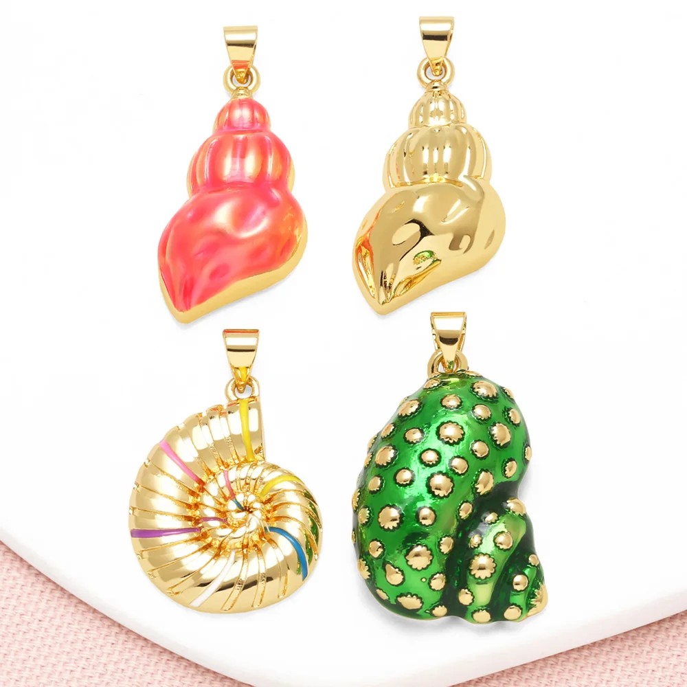 

OCESRIO Trendy Multicolor Enamel Conch Pendant for Necklace Copper Gold Plated DIY Daily Jewelry Making Supplies pdta719