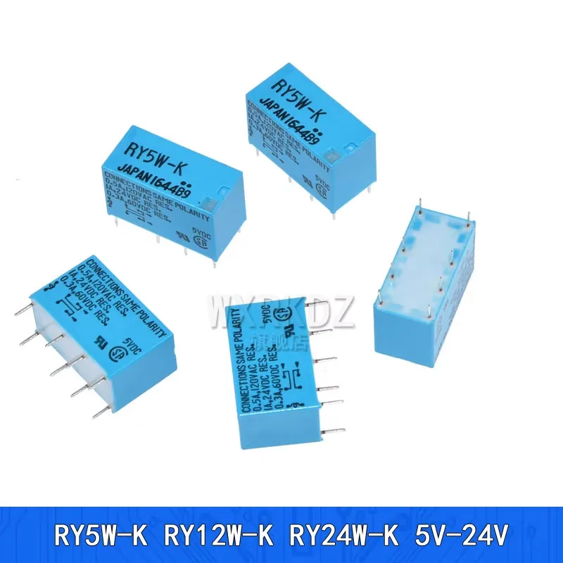 

Relays RY5W-K, RY12W-K, RY24W-K, through-hole 8-pin, 2 normally open and 2 normally closed, 1A, 5V/12V/24V