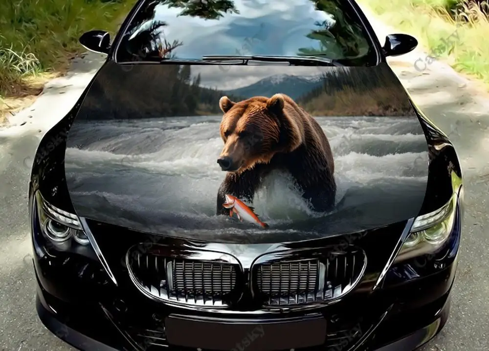 Bear in Nature Car Hood Vinyl Stickers Wrap Vinyl Film Engine Cover Decals Sticker Universal Car Hood Protective Film