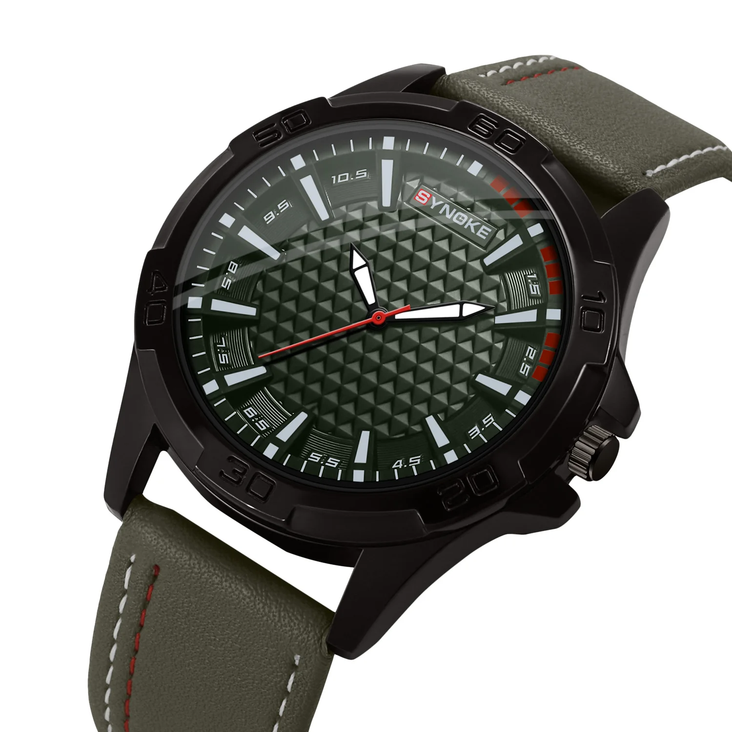 남성용 시계, 합금 케이스, 가죽 스트랩, SYNOKE 6177