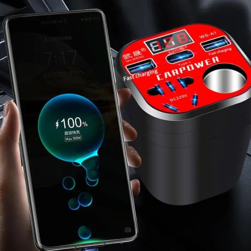 Multi-function Car Power Inverter 12V 24V to 220V Converter with LED Display Universal Socket for Road Trip Camping Use