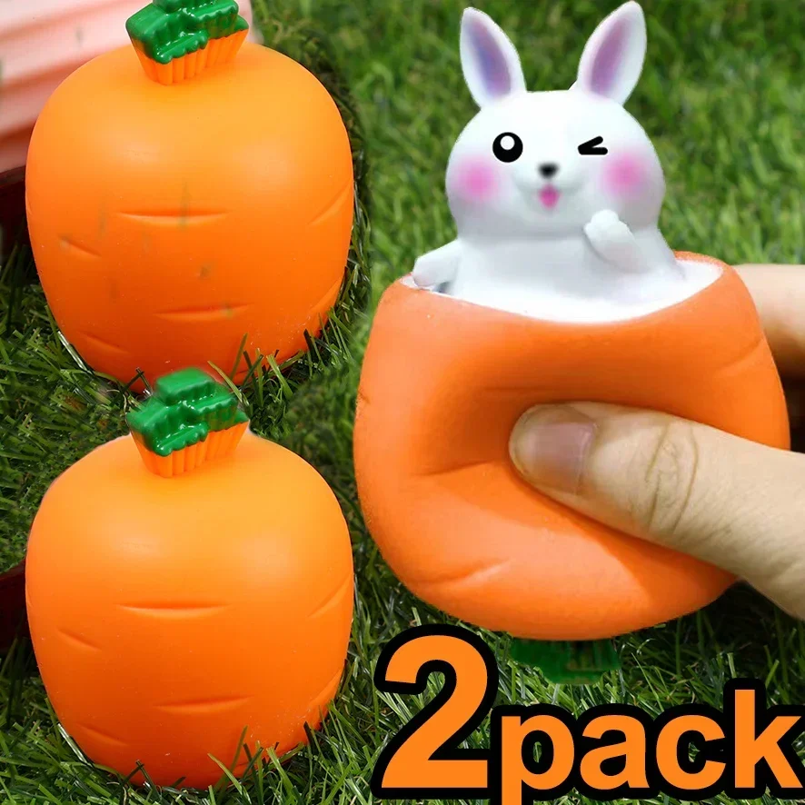 2pcs Sticky Carrot Rabbit Squeeze Telescopic Toys Kids Children\'s Radish Rabbit Cup Pinch Music Toy Creative Stress Relief Gift