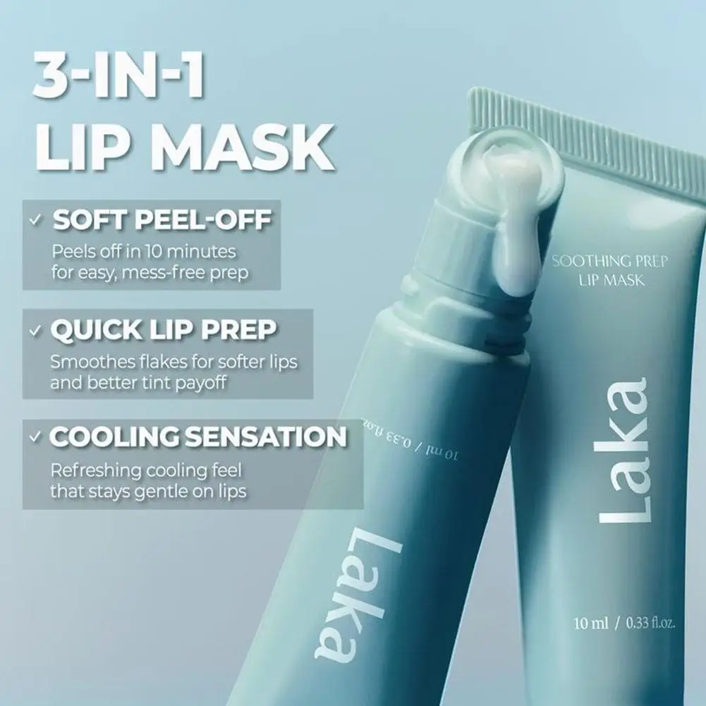 10ml Original 3-in-1 Lip Mask Laka Soothing Prep Lip Mask Soft Quick Peel-Off Mineral Hydrating Moisturizing Cooling Lip Blam