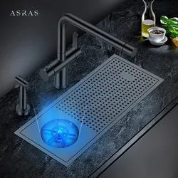 ASRAS SUS 304 Stainless Steel Nanometer Black Cup Rinser Bar Counter Sinks Handmade Cup Washer For Milk Tea Cafe Fast Food Shop