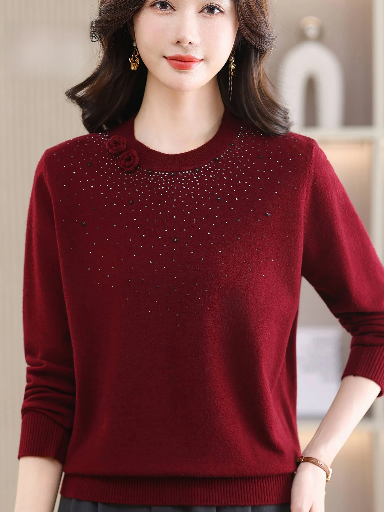 

Spring Autumn Faionable round Ne Knitwear Loose Base Layer irt Thin Sweater for Women Breathable Comfortable Regular Sl...