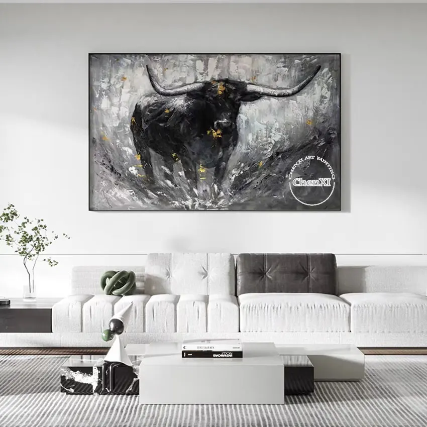 

Hand-painted Running Bullfighting Canvas Picture Painting, Wall Art for Living Room Decoration, Hotel Bedroom Decor, Large Size