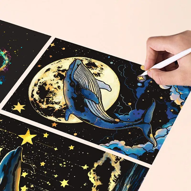 Scratchboard Paper Handmade 4x Glitter Art Scratch Crafts Coloring Drawing Craft Fun Creative Landscape And Animal Art For