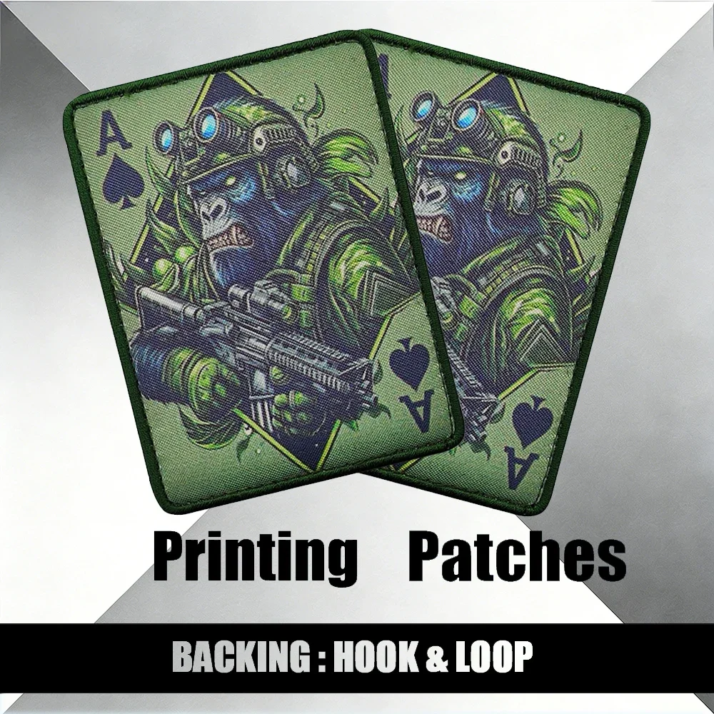 Tactical Gorilla 'Are Ready to Fight' Armband Patches Green Ace of Spades Hook Loop Army Jacket Shoulder DIY Sew-on