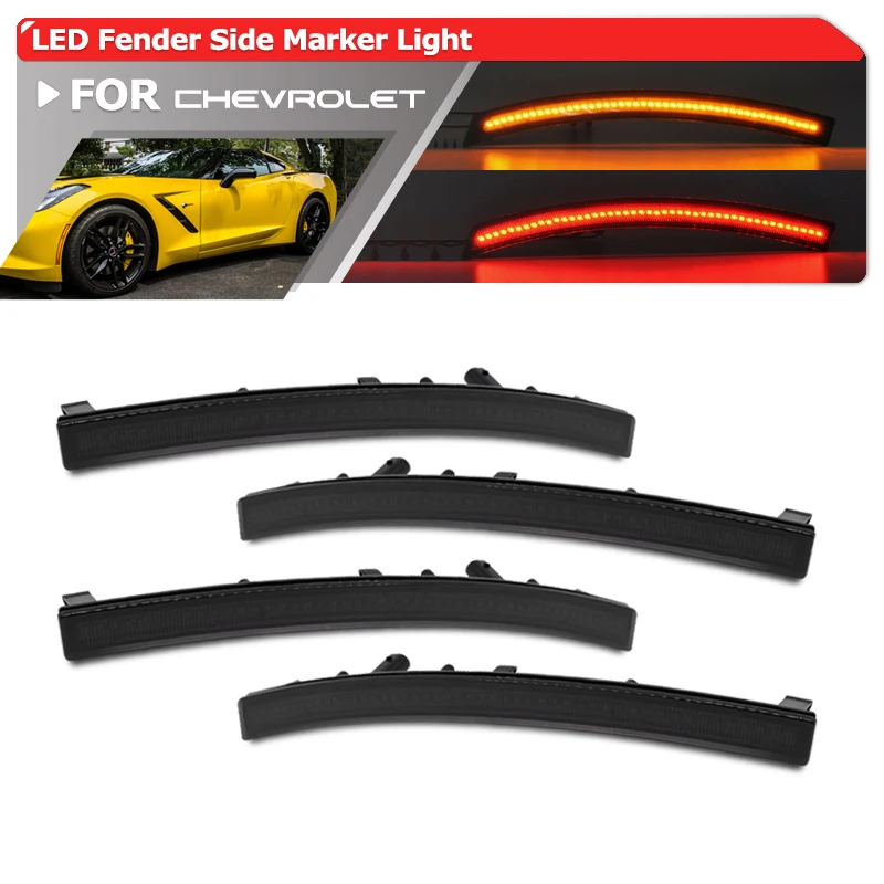 

4x Smoked Corvette C7 LED F&R Side Marker Light For 2014-2019 Chevy Corvette Grand Sport Stingray Z06 ZR1 Amber Red Sidemarkers