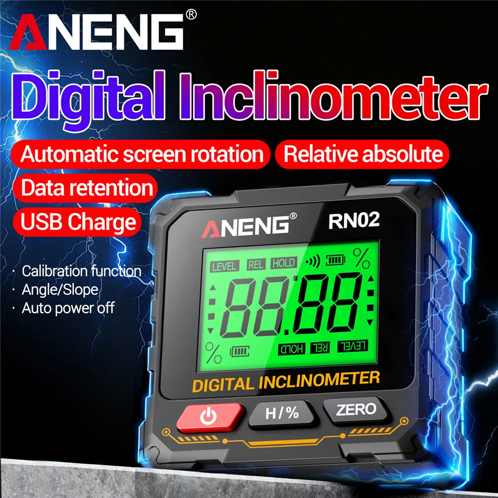 Magnetic Angle Level Protractor Digital Rechargeable RN02 360° Arbitrary Inclinometer Angle Gauge Magnets Angle Ruler ANENG RN02