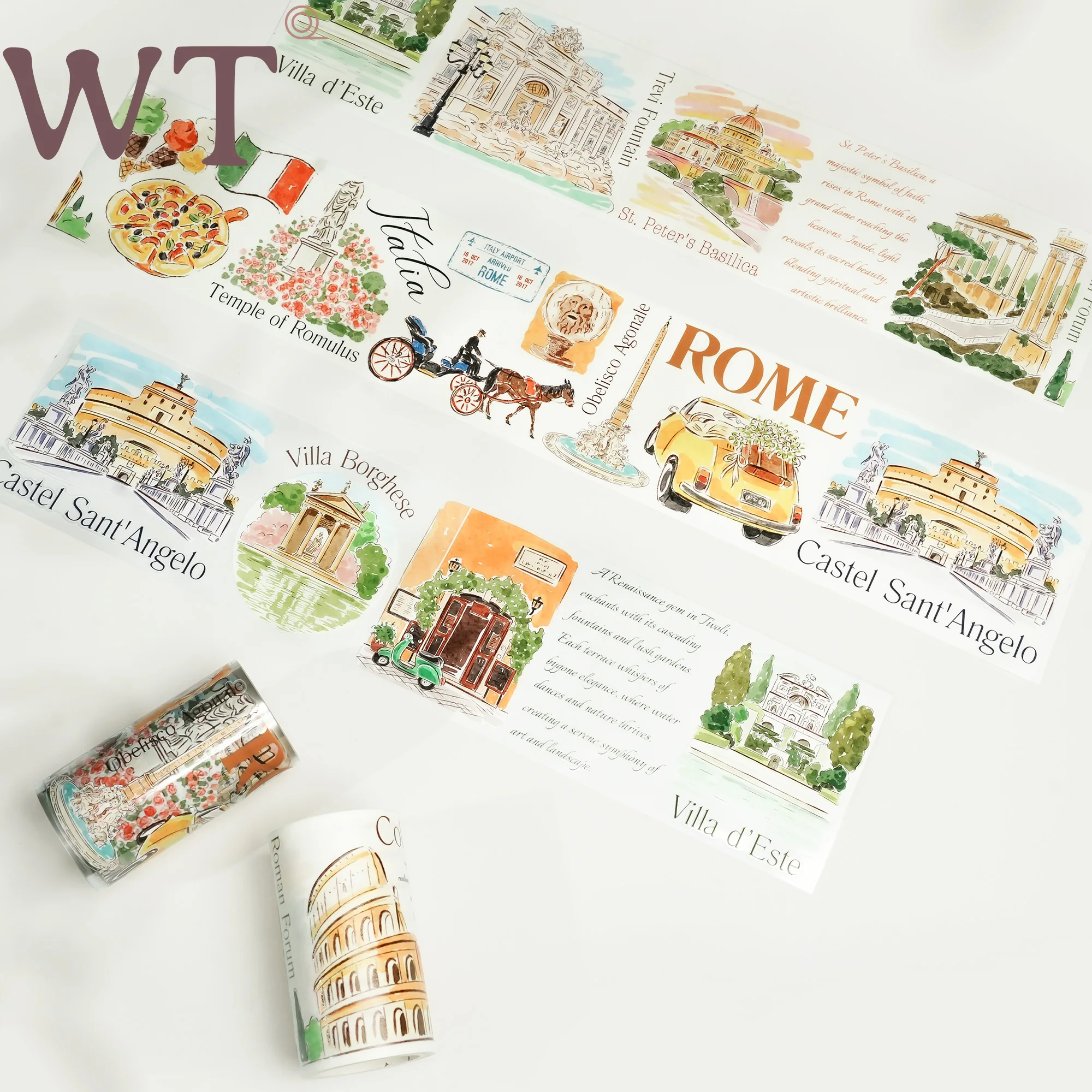 WT Travel Notes, Die Cut Beijing Rome Travel Landscaping Journal Washi Pet Tape