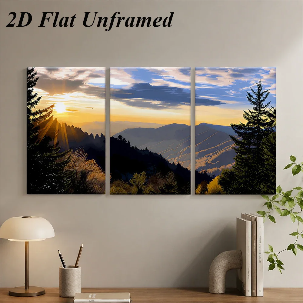 3pcs frameless canvas painting 1 set of triptych frameless decorative paintings of natural scenery, mountain scenery, sunrise, 2