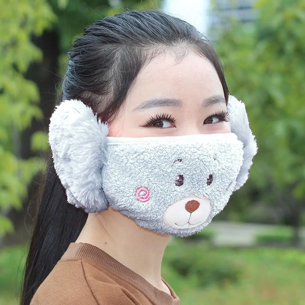 Daily Winter Warm 2 in 1 Mask Earmuffs Cold-proof Windproof Ear Warmer Breathable Thicken Plush Mouth Cover Outdoor Cycling