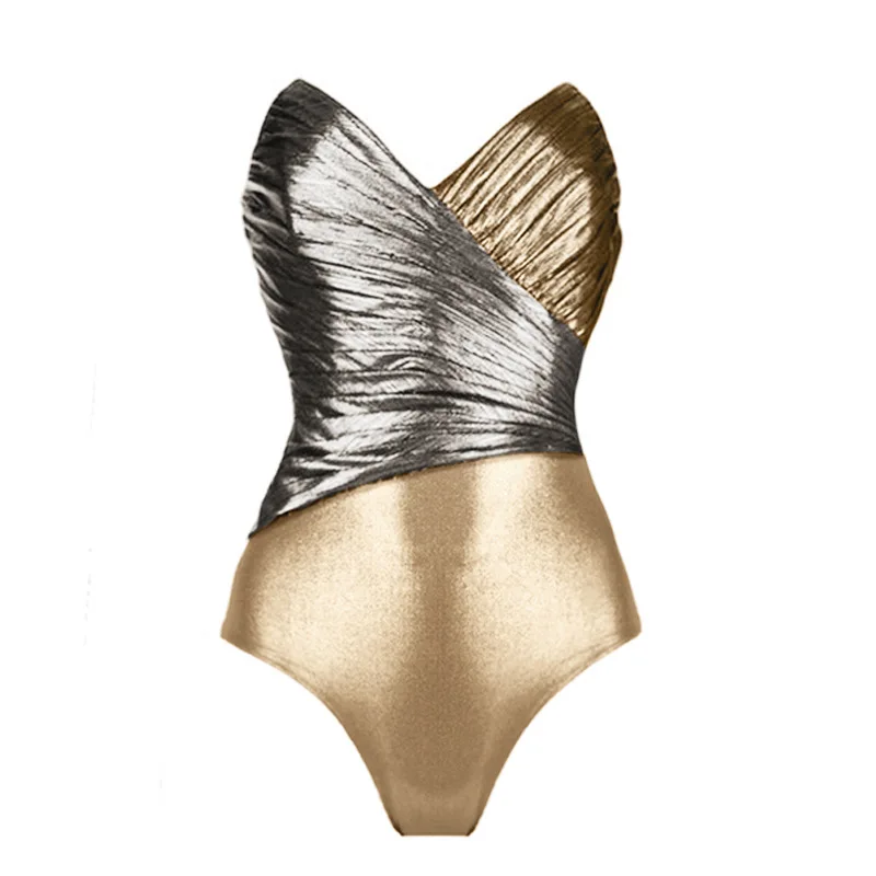 2024 Gold One Piece Swimsuits With Cover Up Luxury Swimsuit Women Sexy Swimwear High Waist Monokini Desire Bodysuit Swim Suit