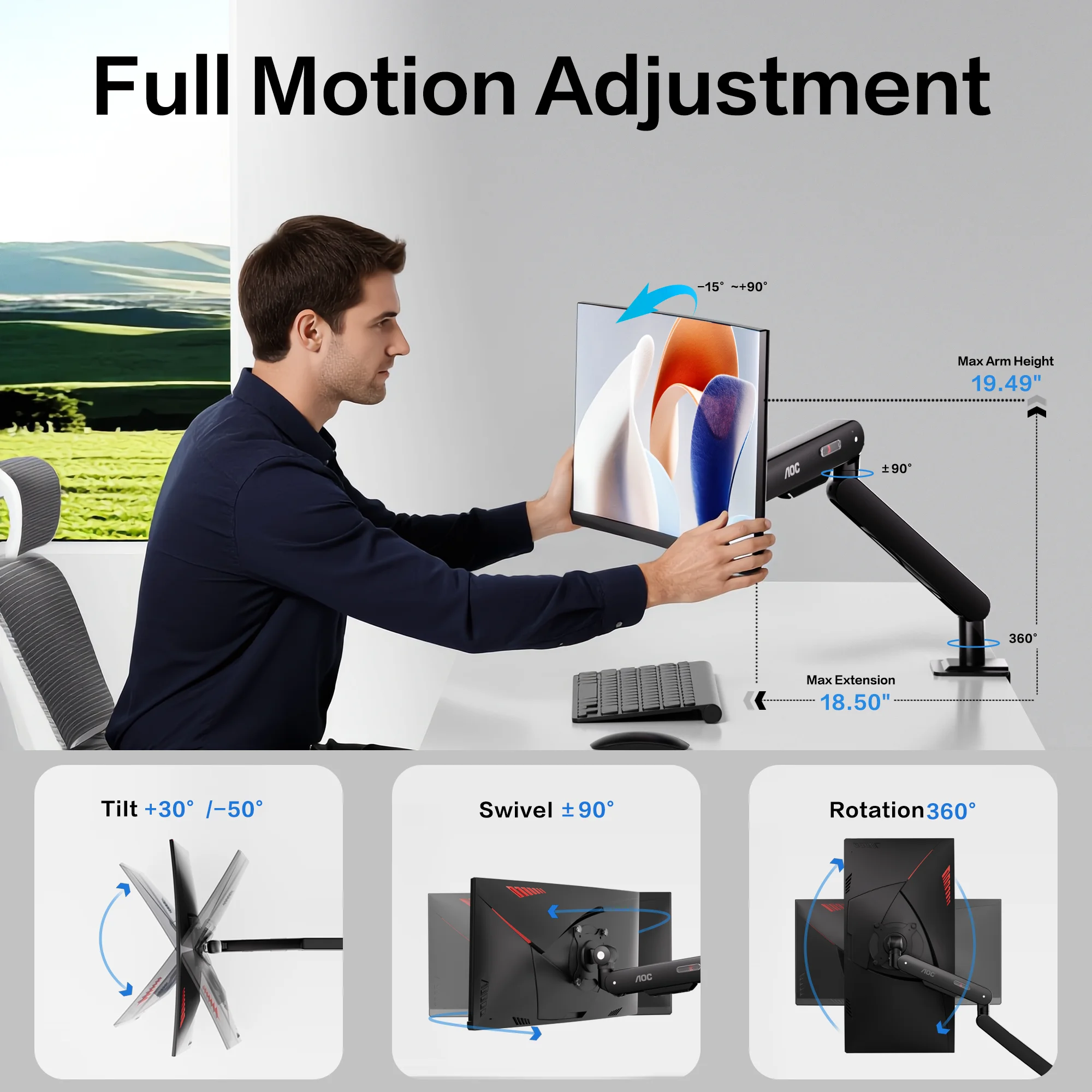 AOC AM500MAX Премиальный алюми – обзор и цена Monitor Arm Single