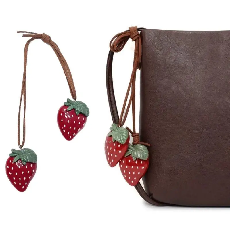 

Cute Strawberry Bag Pendant Keychain Adjustable Braided Strawberry Ornaments Creative Strawberry Car Hanging Bag Decoration