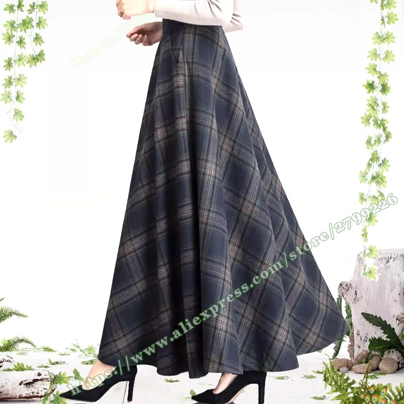 2024 Plus Size 5XL Autumn Winter Retro Vintage Style Green Plaid woolen A-line Ladies Skirts Fashion Women's skirt for Womens