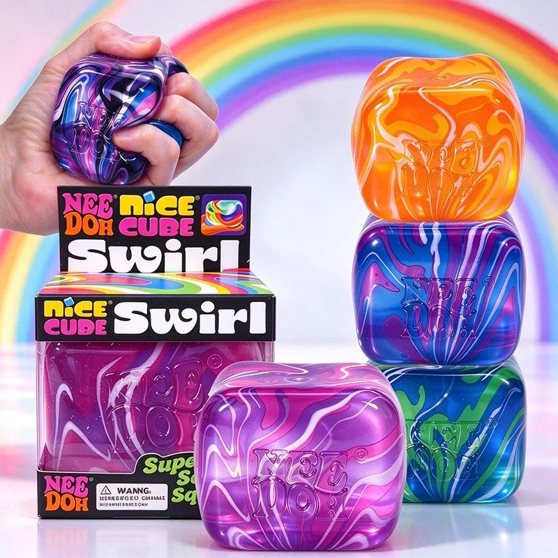 Schylling Needoh Nice Cube Swirl Marbled Maltose Squishy Squeeze Toy Super Solid Squish Slow Rising Toy For Stress Calming Gift