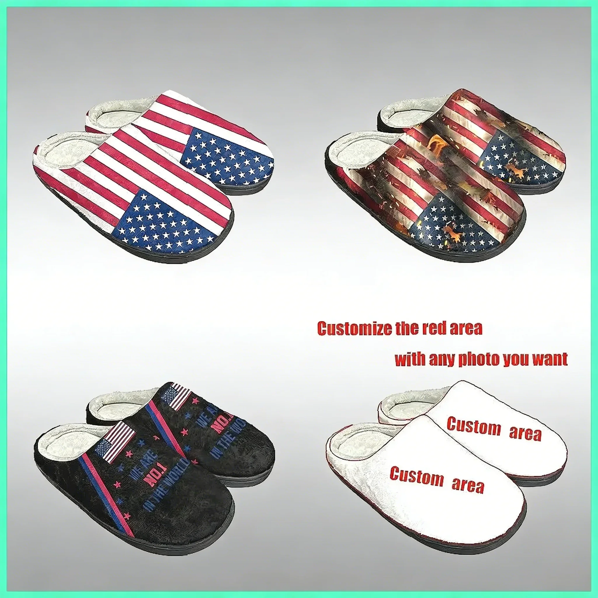 

Теплые плюшевые тапочки с флагом США, уютная домашняя обувь для взрослых, хлопок