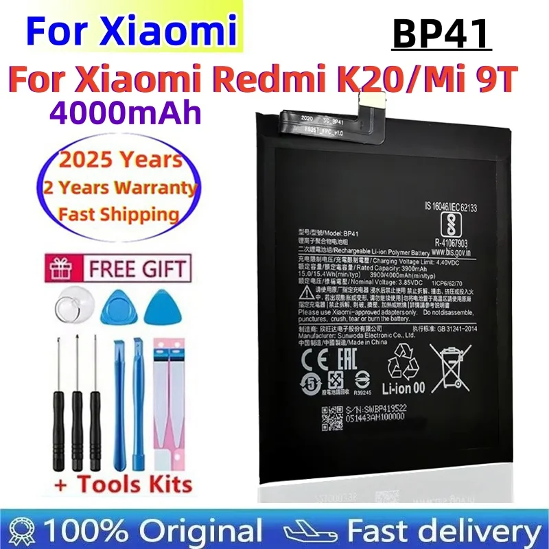 100% Original Replacement High Quality Battery For Xiaomi Redmi K20  Mi 9T Mi9T 4000mAh BP41 Premium Genuine Batteries+FreeTools