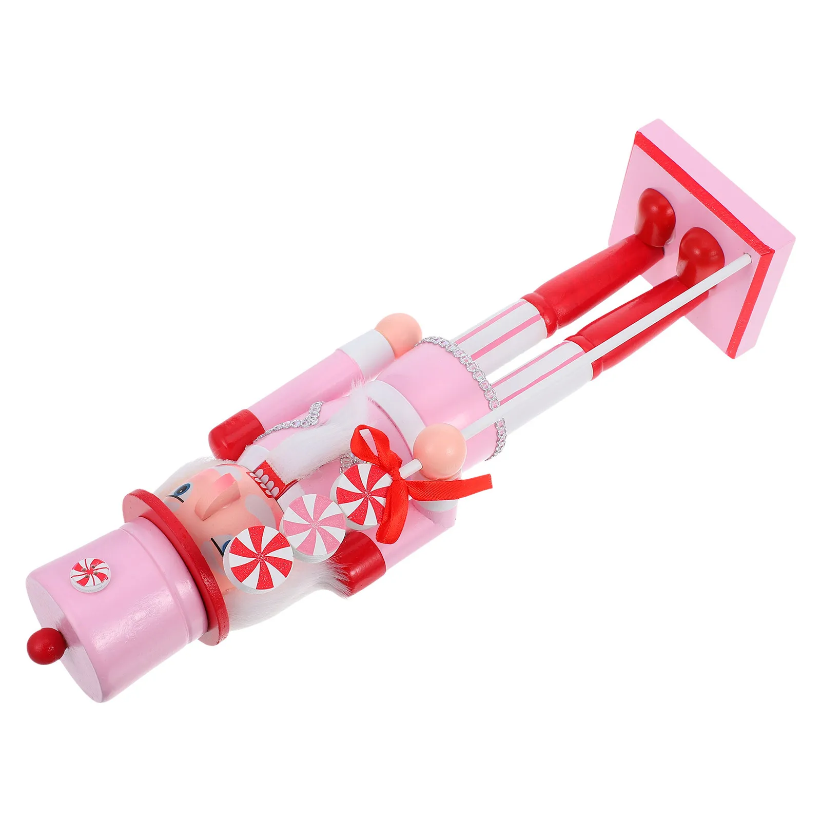 

Pink Candy Wooden Nutcracker Christmas Ornament Handmade Festive Tabletop Shelf Decoration Traditional Nutcracker Figurine