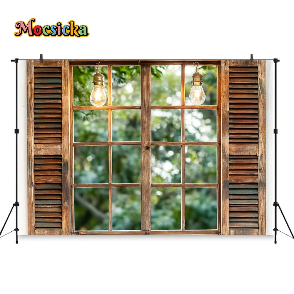 Mocsicka Spring Vintage Wooden Window Photography Backdrop Sunlight Rustic Room Background Lifestyle Family Portrait Photobooth