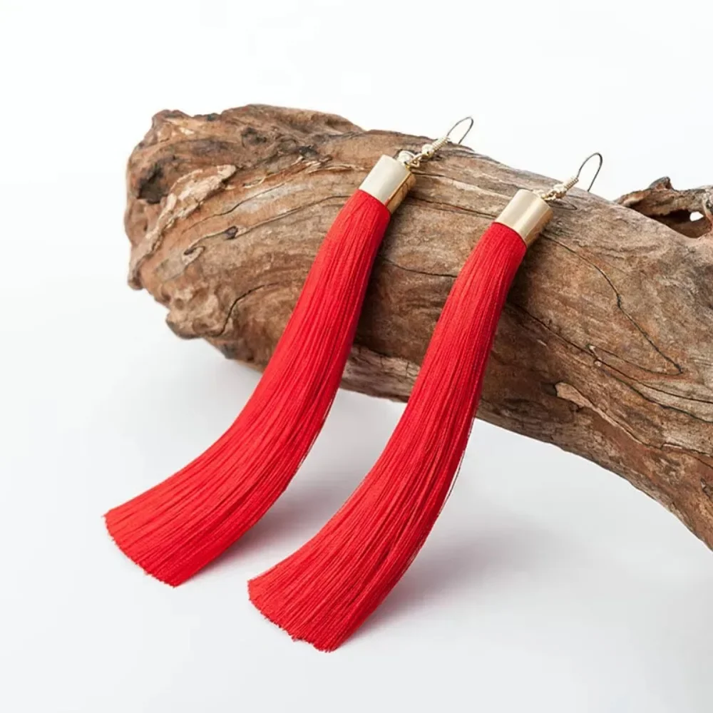 FSUNION 2025 New Fashion Vintage Tassel Earrings Women  Brand Jewelry Geometric Gold Color Simple Dangle Drop