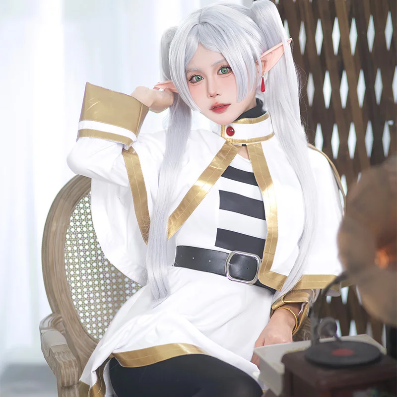 

New Anime Frielen Cosplay White magician Frieren at the Funeral Costume Women elf ear Halloween Suit B