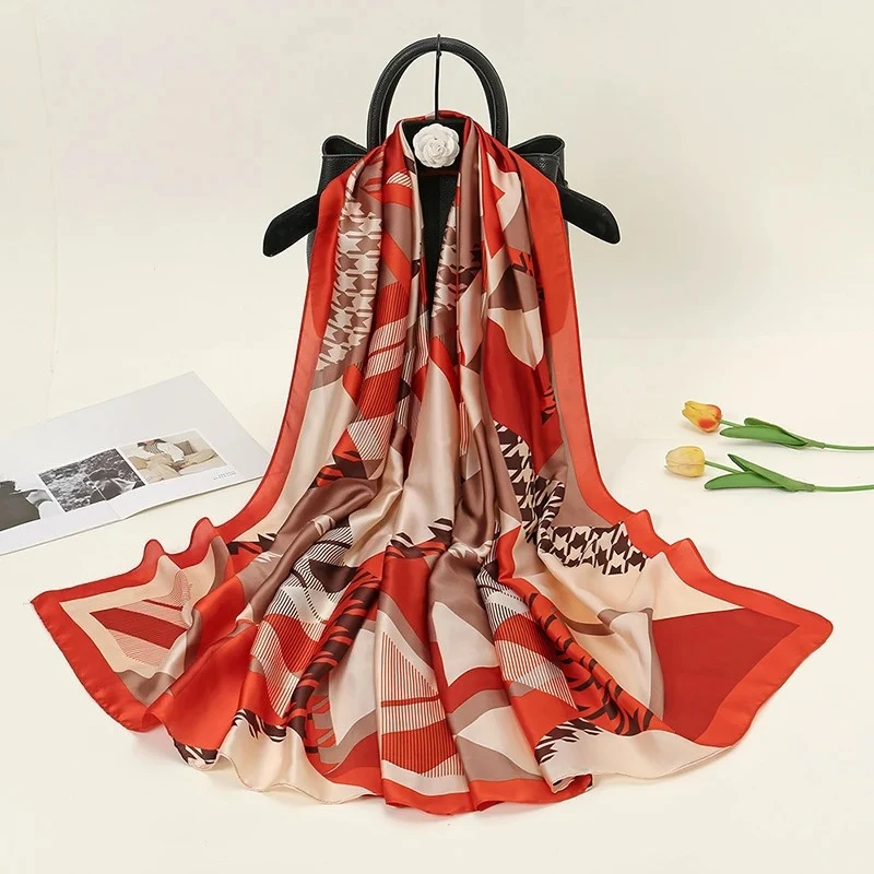 

Fashion Imitation Silk Satin Scarf Women Floral Printed Shawl Casual Vintage Long Outdoor Scarves Hijab 180*90cm