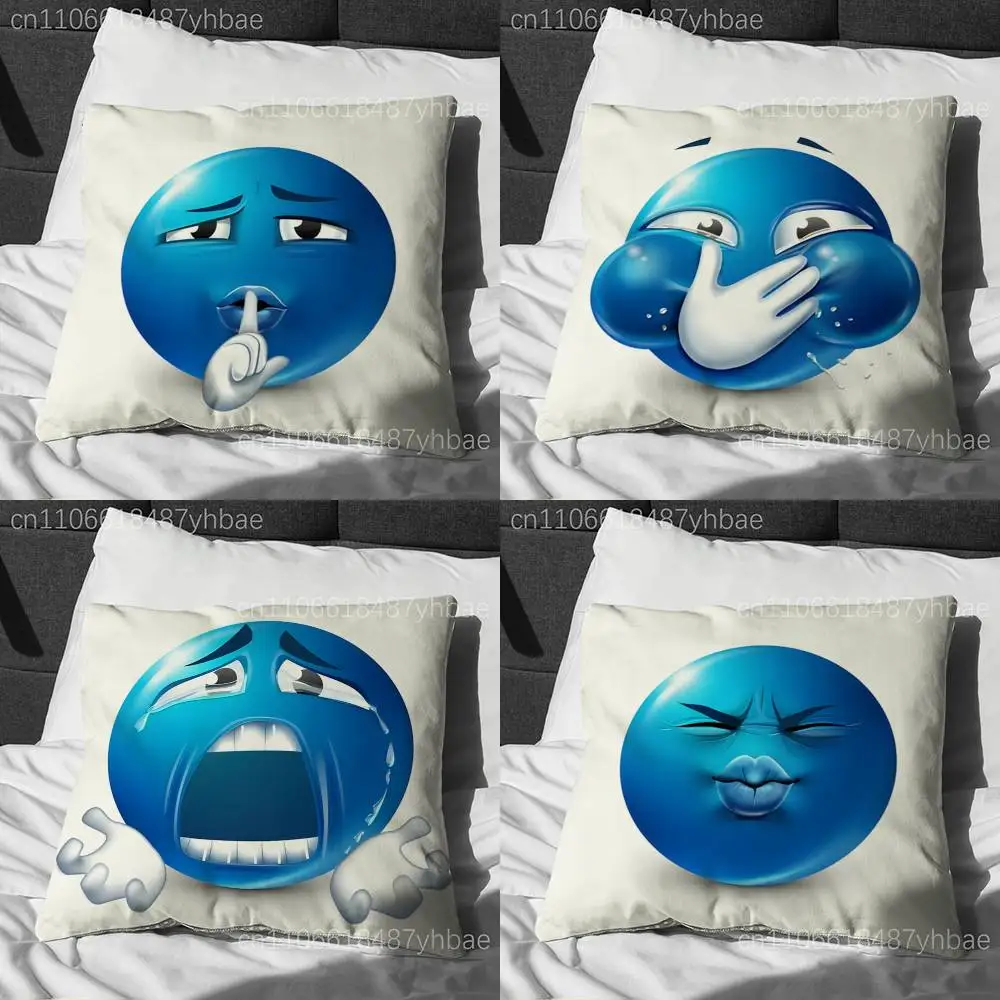 

B-Blue Emoji Funny Pillow Case Short Plush Sofa Decorative Gift Home Double-sided Printing Cushio