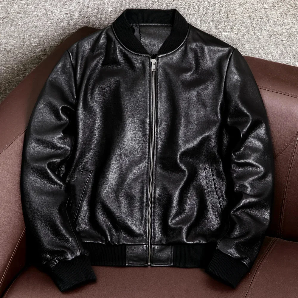 100% Genuine Leather Male Black Sheepskin Soft Motorcycle Jacket Men Spring Autumn Plus Size Bomber Aviator Coat