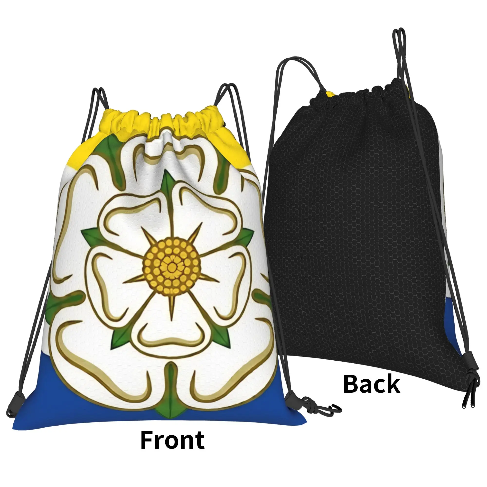 England Rose Yorkshire White Rose Portable Travel Riding Gym Drawstring Storage Sporty Backpacks