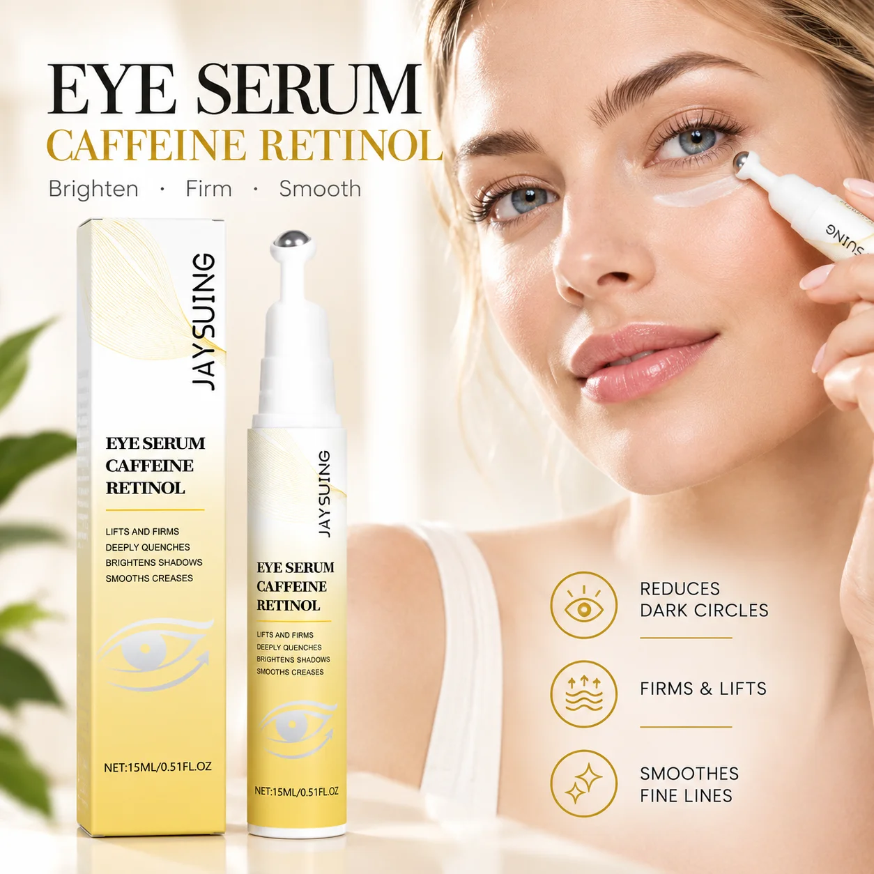 Retinol Revive Under Eye Serum With 360° Roller Massager,Anti Dark Circles & Under Eye Bags Puffiness Eye Area Brightener Serum