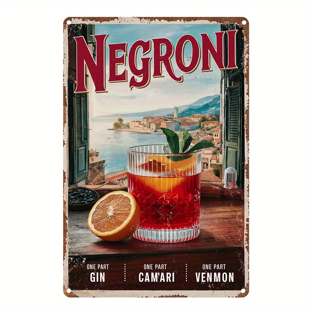 Vintage Negroni Wall Art Sign Retro Bartender Decor with Negroni Recipe Citrus Durable Aluminum Bar Sign for home, Cafe, Office