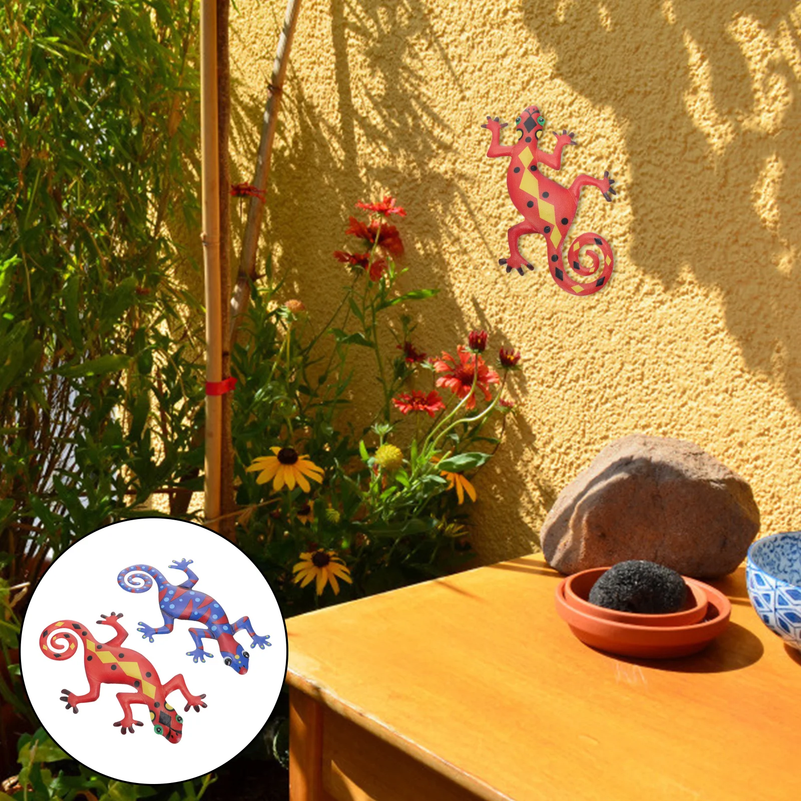 

2Pcs Metal Gecko Pendant Hanging Wall Decor Colorful Lightweight Varnished Art for Garden Indoor Outdoor Decoration