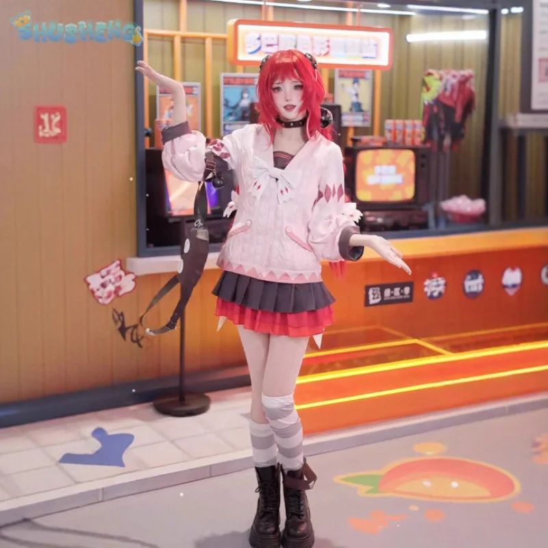 

Game Zenless Zone Zero Ukinami Yuzuha cosplay costume Headwear necklace skirt socks props wig set Halloween girl JK New uniform