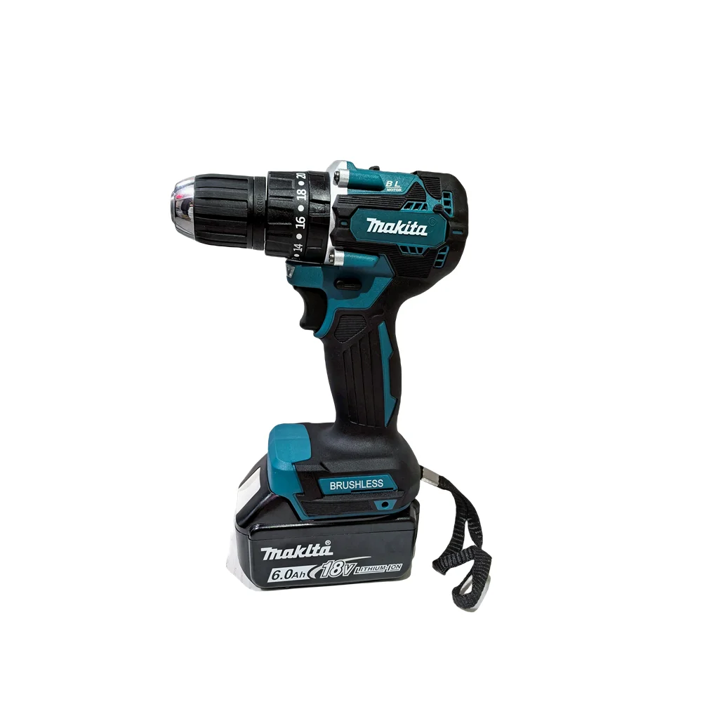 Makita-taladro eléctrico de impacto inalámbrico, destornillador sin escobillas recargable de 18V, máquina de perforación manual, DHP487