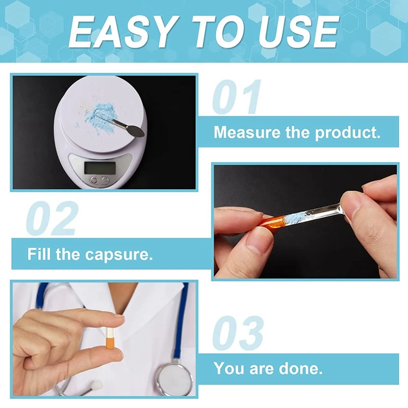 AD-كبسولة ملء ملعقة 20 قطعة الفولاذ المقاوم للصدأ مختبر ملعقة صغيرة سكوب لسرعة هلام كبسولة ملء آلة حشو حبوب منع الحمل