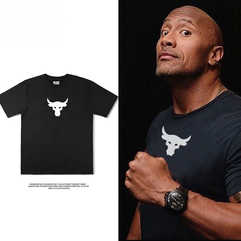 

Jushi Johnson Wwe Men's Women's Bull Head Printing Short-sleeved T-shirt Half-sleeved Trendy Brand European and American Style