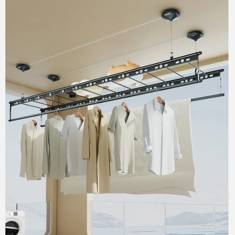 Household Liftable Clothes Dryer Balcony Hand-Cranked Double-Rod Creative Metal Laundry Drying Rack For Hotels