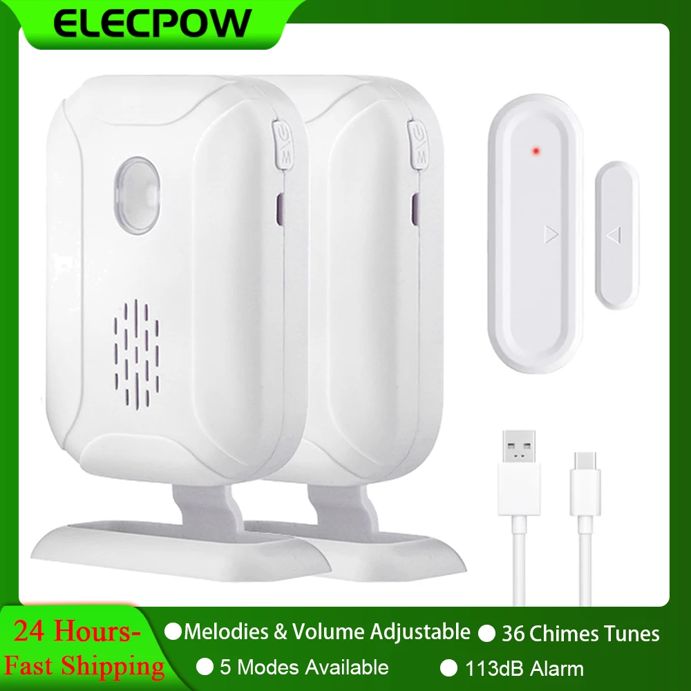 Elecpow Wireless Door Open Chime 36 Ringtones ‎4 Volume Levels Shop Store Welcome Chime LED Flashing Light Door Window Alarm