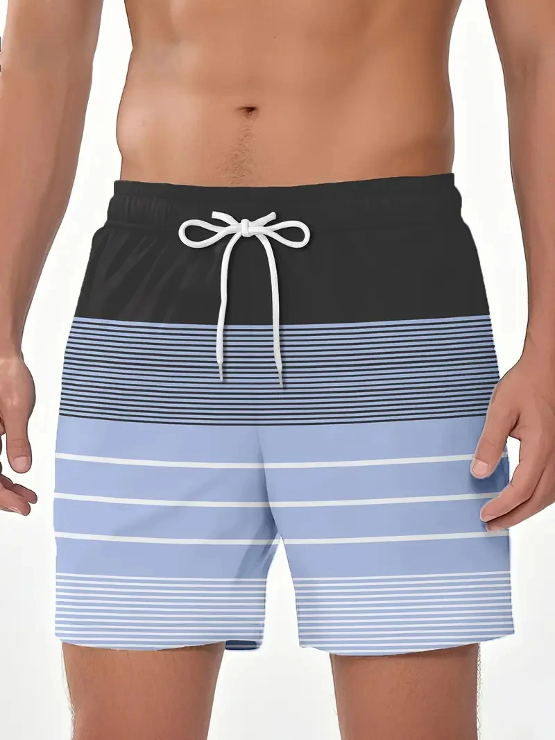 بسيطة مخطط الرسم شورتات للبحر للرجال الصيف عارضة ارتداء اليومي 3D المطبوعة السراويل القصيرة فضفاضة تنفس بارد السباحة جذوع