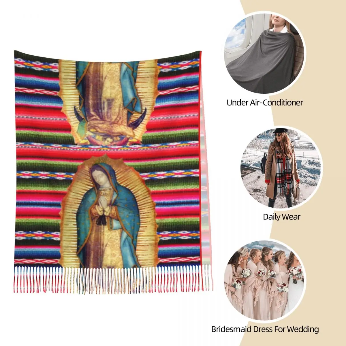 Our Lady Of Guadalupe Virgin Mary Shawl Wrap Women Winter Warm Large Long Scarf Neckerchief Shawl Scarves