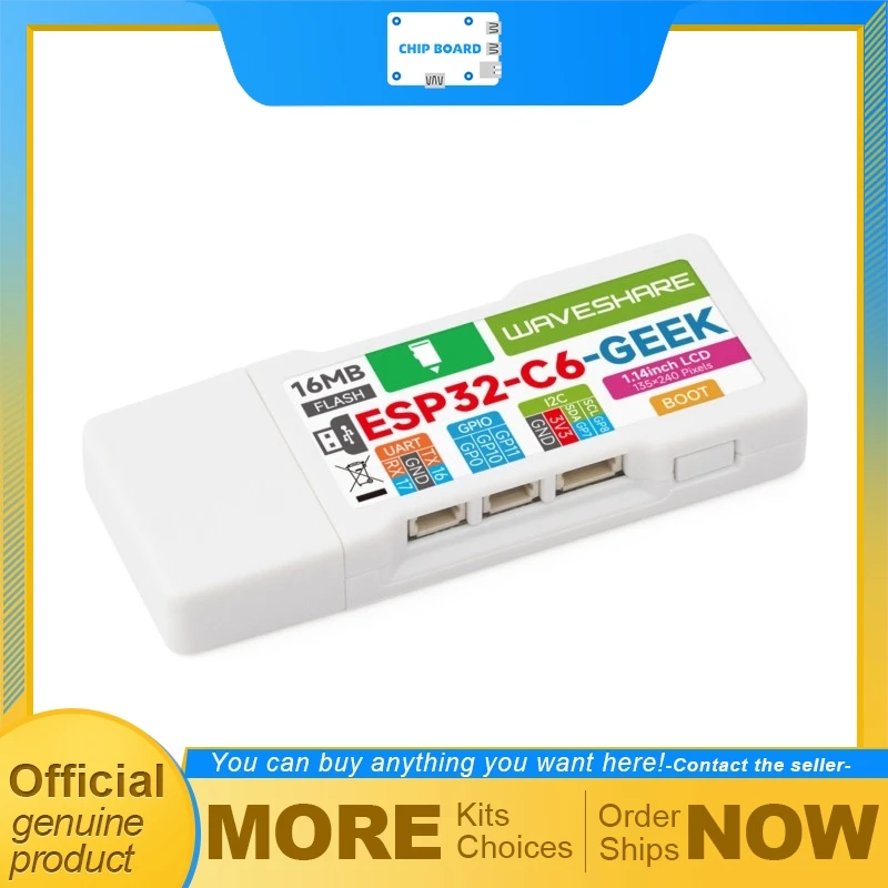 

Waveshare ESP32-C6 GEEK Dev Board with 1.14" Color LCD, 240×135 Resolution, Wi-Fi 6/BLE5 and USB-A