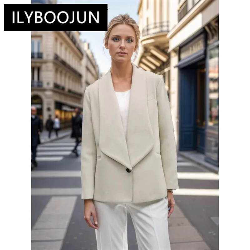 

Elegant Minimalist Blazer For Women Shawl Collar Spliced Button Loose Temperament Coats Female Luxury Brand High Quality