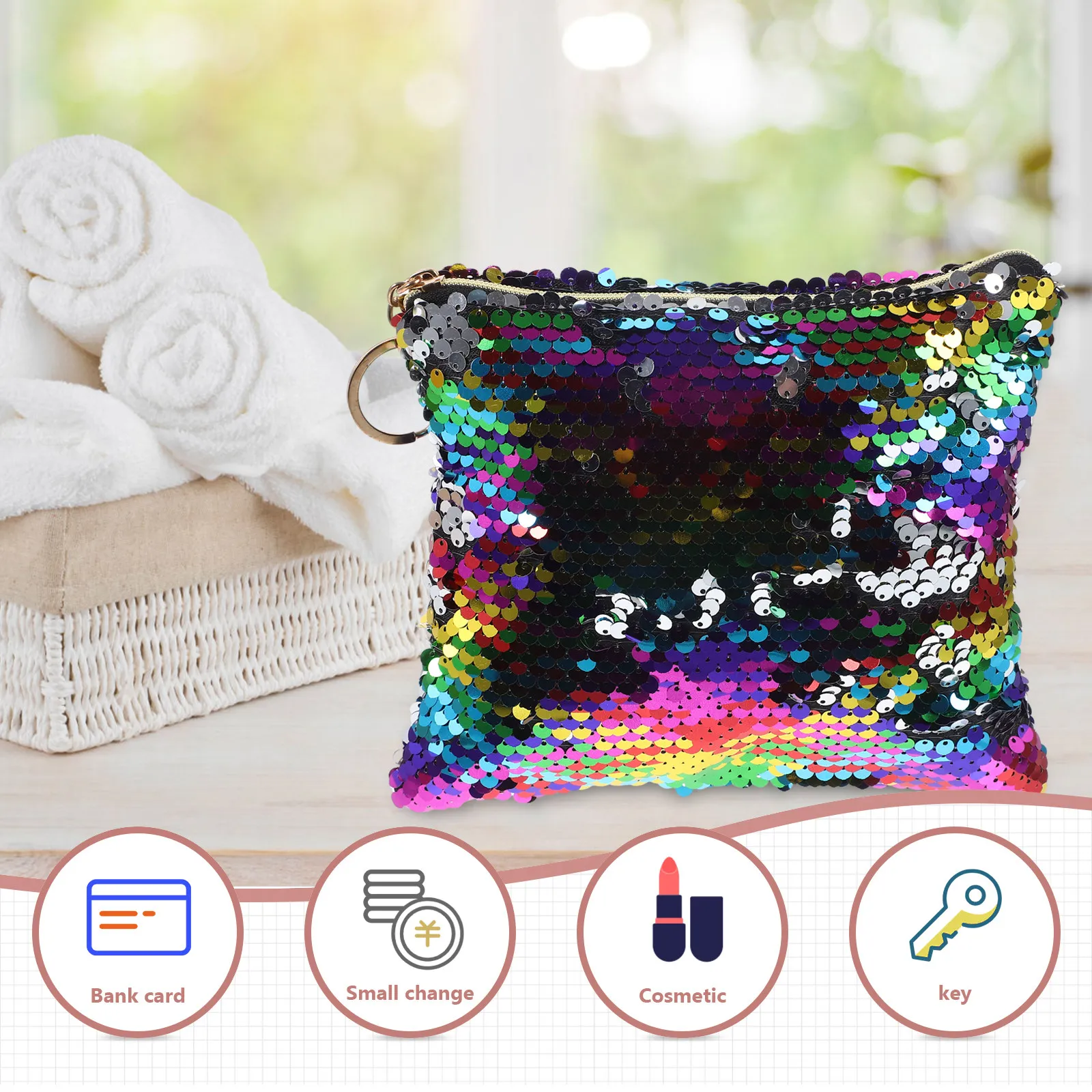 Fashion Sequin Pencil Case Multifunction Bag for Ladies Cell Phone Coin Purse School Supplies Purple Light Green
