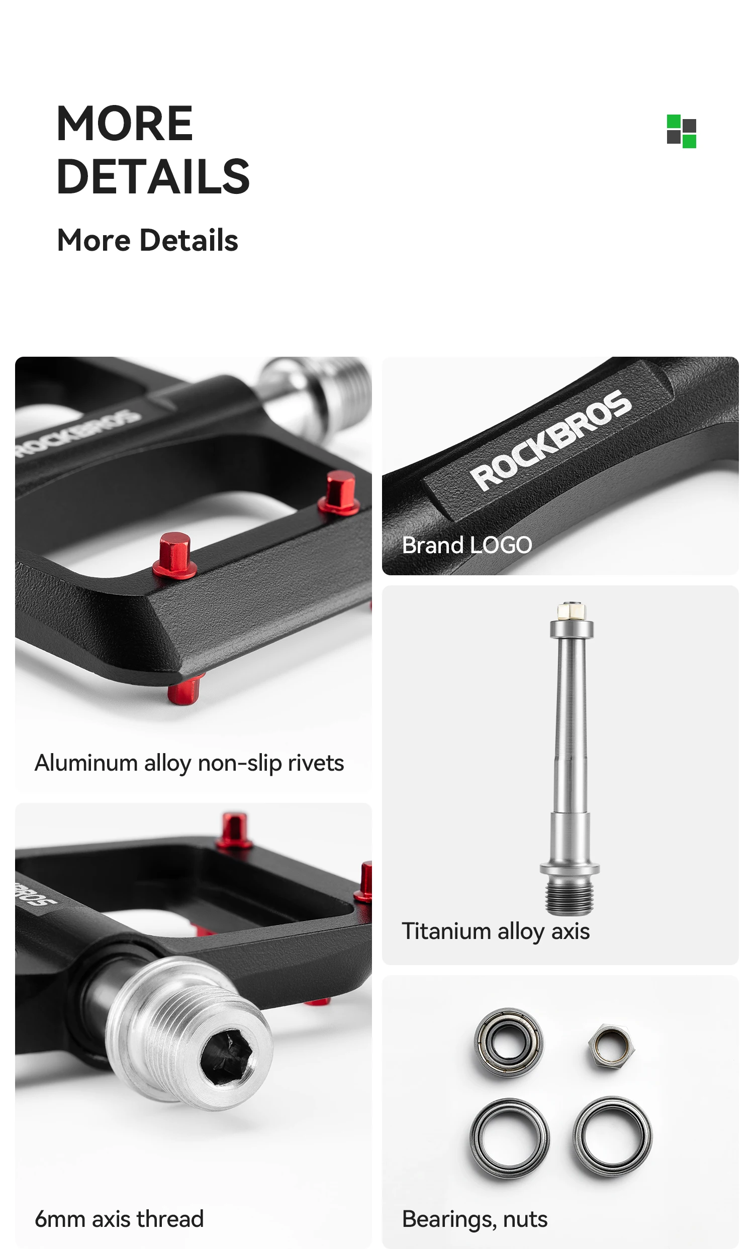 ROCKBROS Fahrradpedale Links/Rechts Leichtes Pedal 3 Lager Rennradpedal Verbreitertes Magnesiumlegierungs-Pedal Ultraleicht 171G – Detail 12